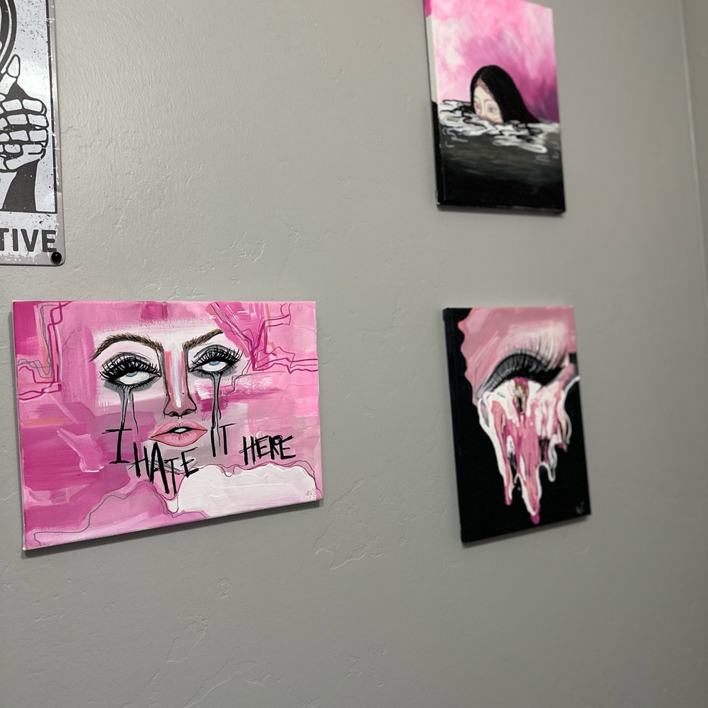Pink and Black Mixed Media Art collection by Madison love 3 piece